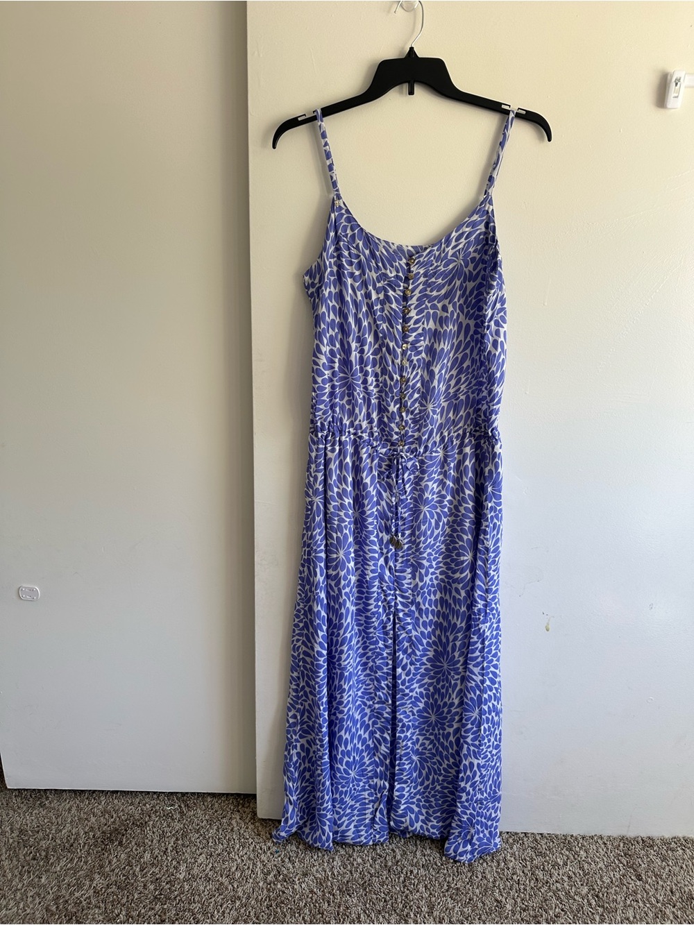 Blue Floral Spaghetti-Strap Maxi Dress